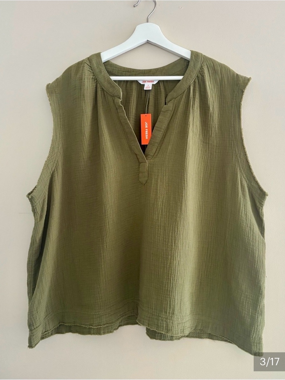 Joe Fresh Womenβs Size 1X Olive-Green V-Neck Tank 100% Cotton Casual Top